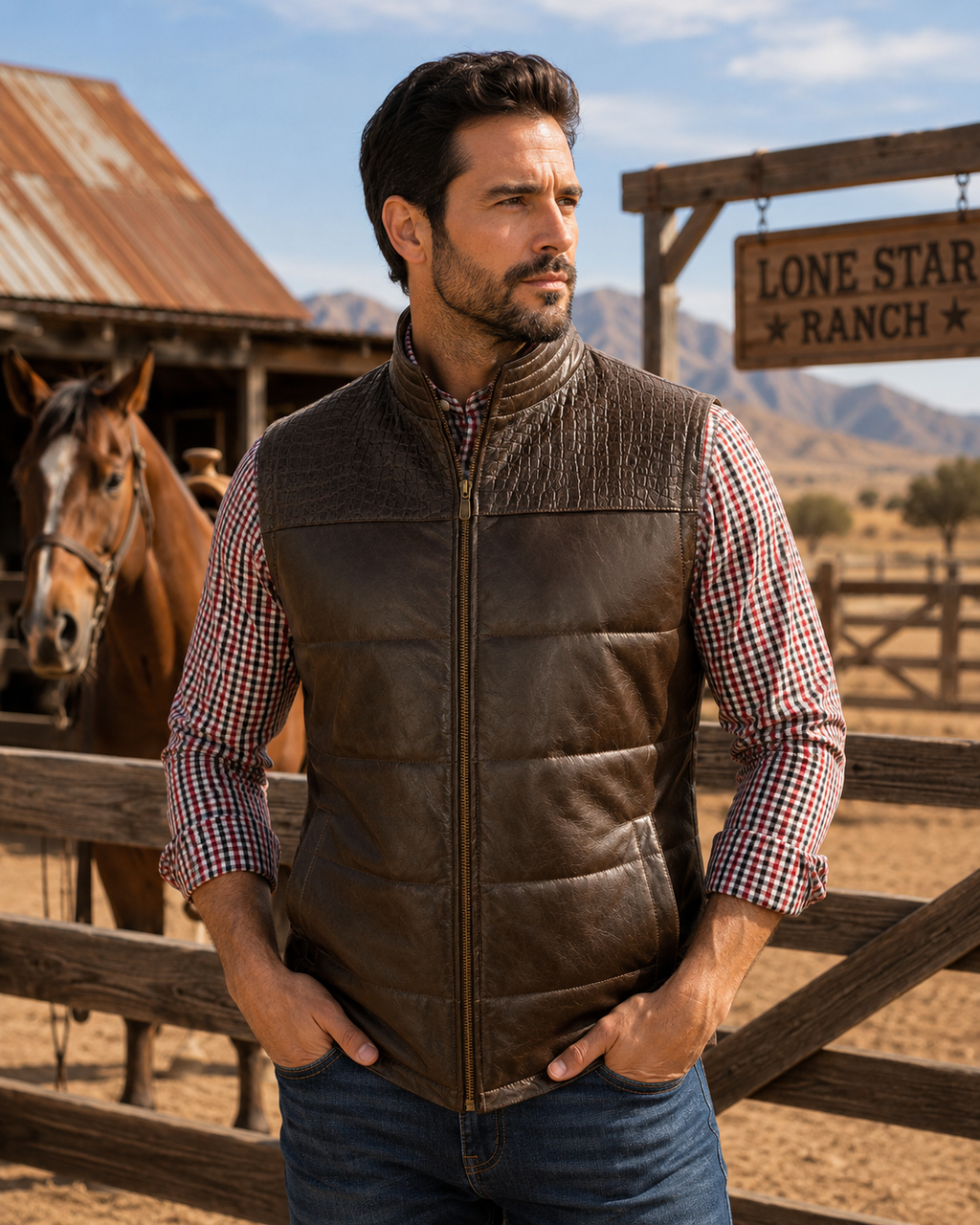 Chaleco de Piel Caballero Modelo 502 Petatillo Cocodrilo