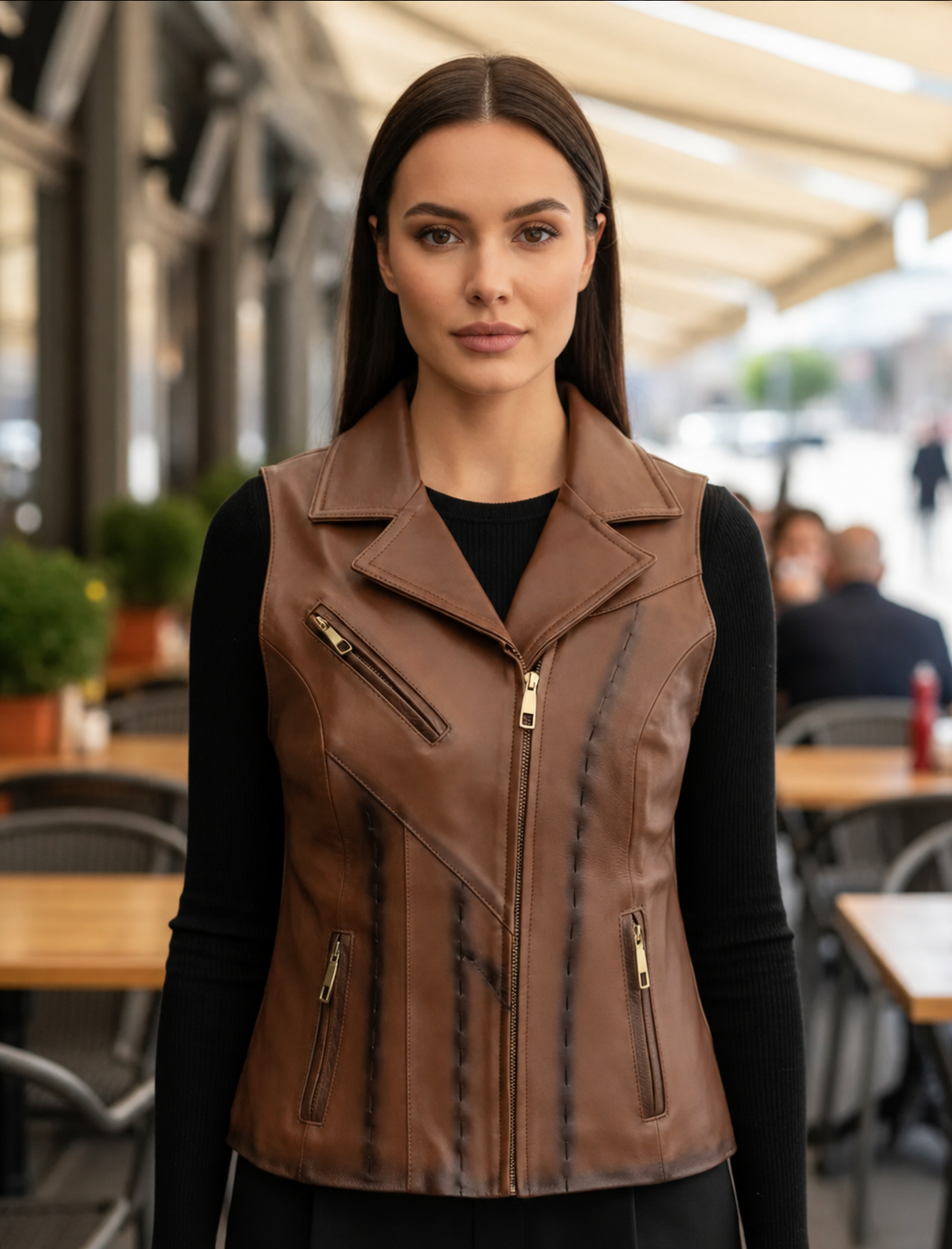 Chaleco de Piel Dama Modelo 207 Rockero