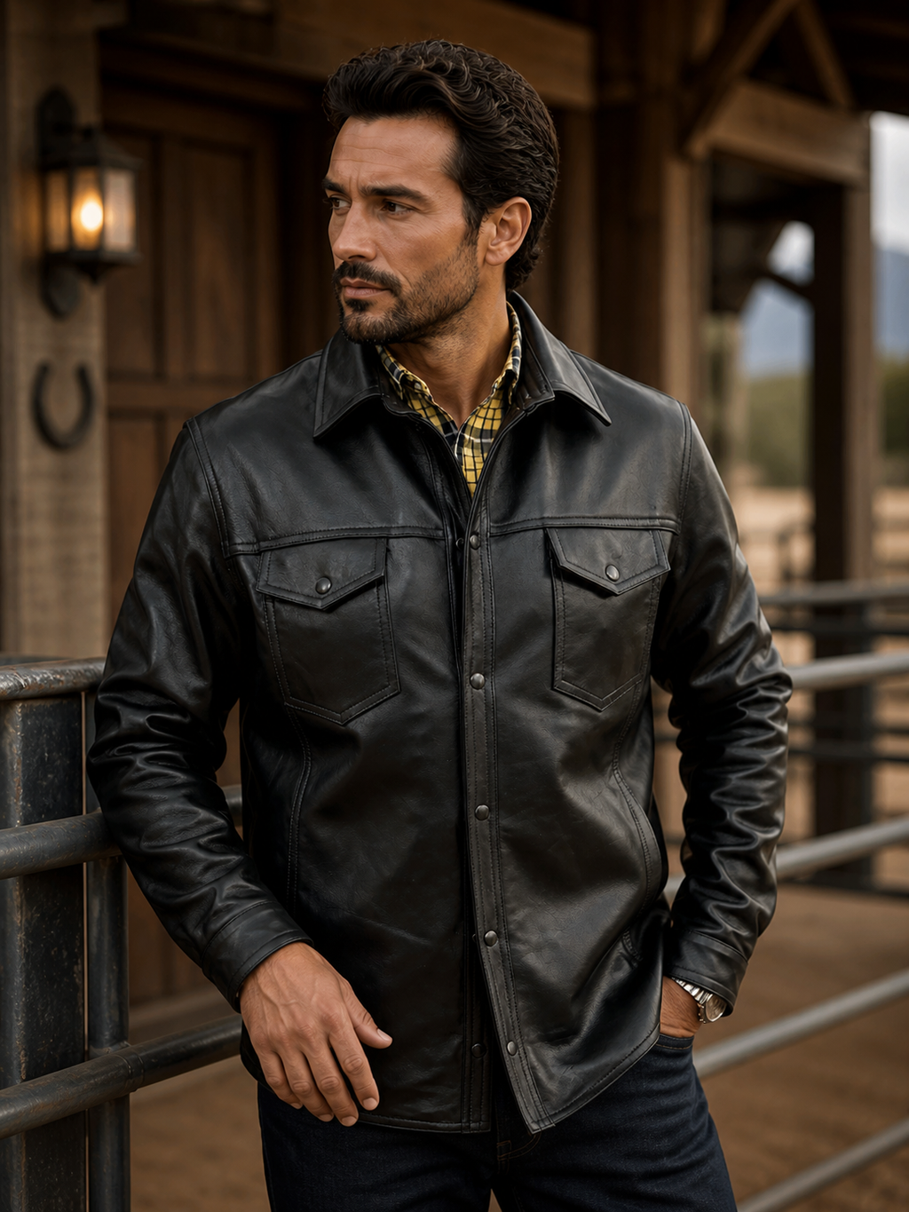 Chamarra de Piel Caballero Modelo Camisola Ambar