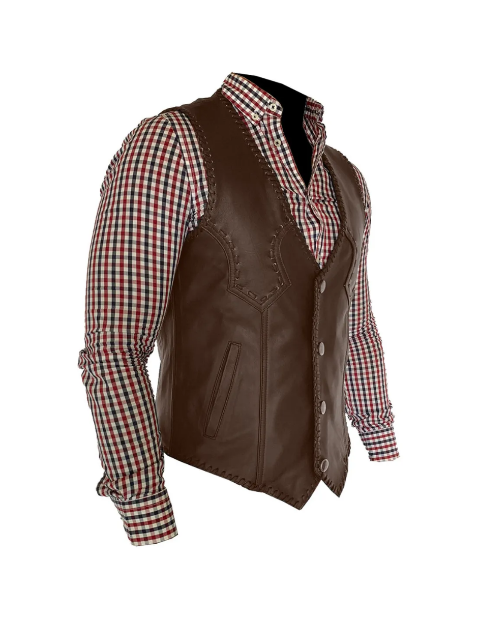 Chaleco de Piel Caballero Modelo Vaquero Tejido
