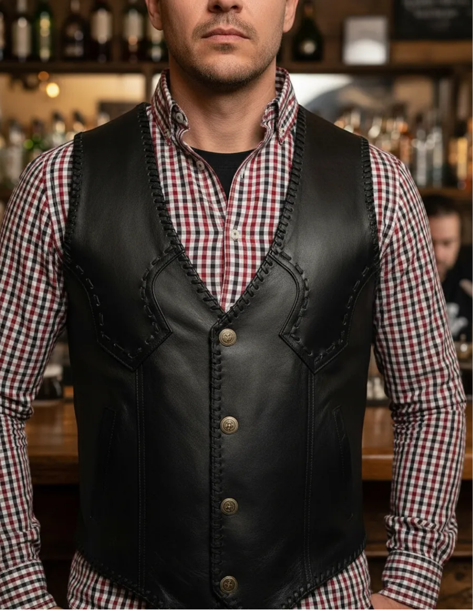 Chaleco de Piel Caballero Modelo Vaquero Tejido