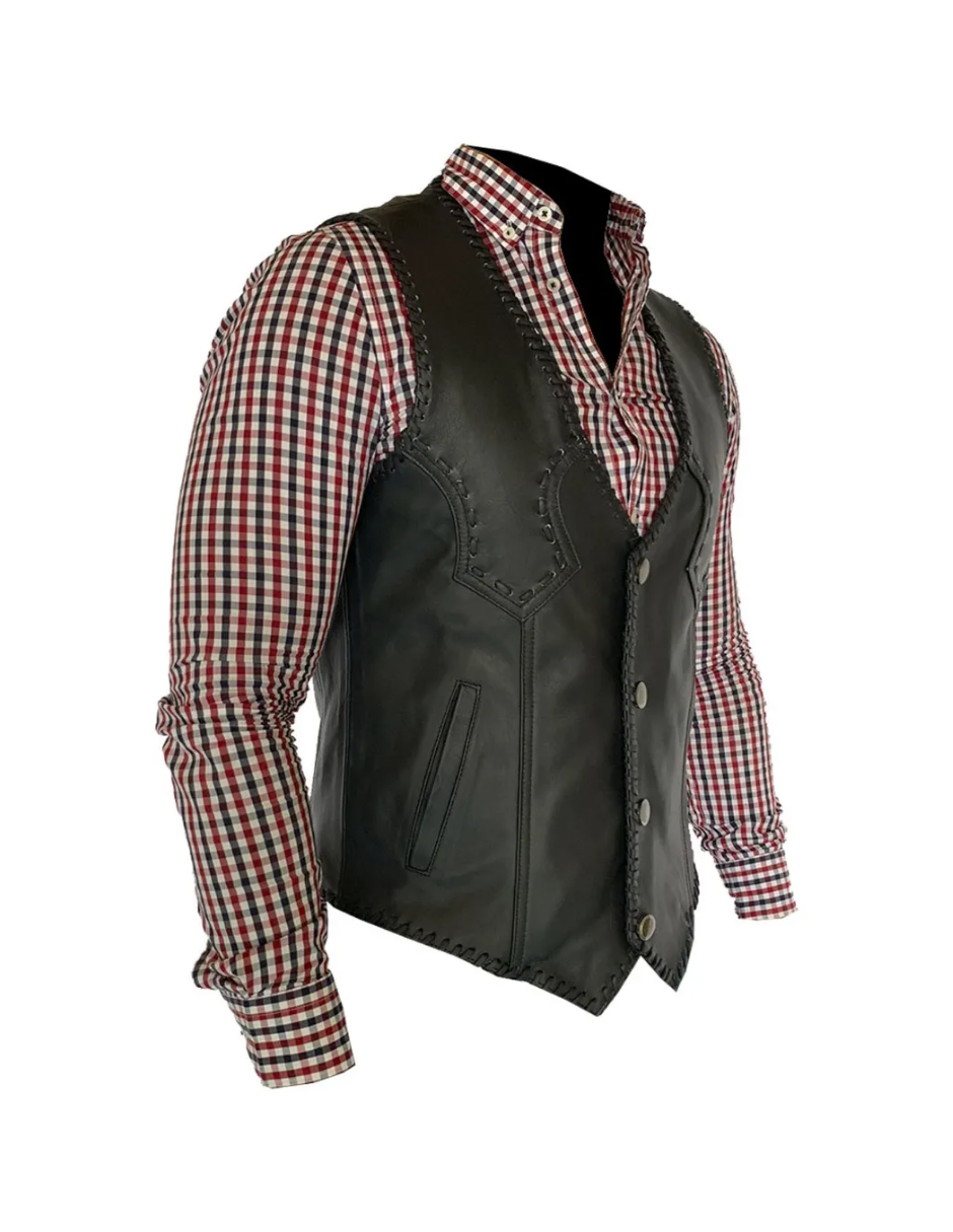 Chaleco de Piel Caballero Modelo Vaquero Tejido