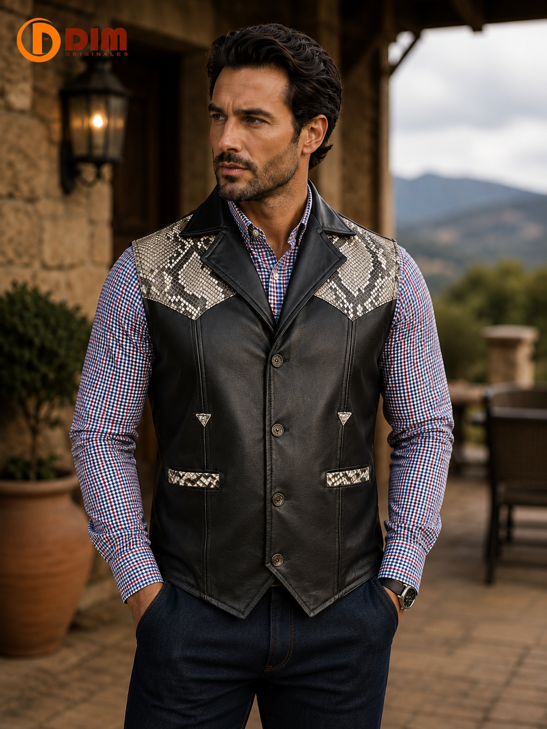 Chaleco de Piel Caballero Modelo Texano