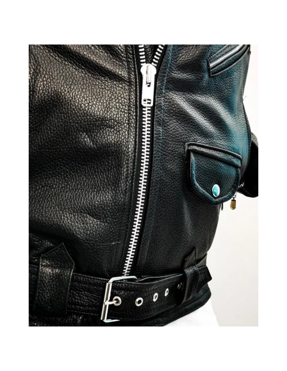 Chamarra de Piel Caballero Modelo Rockera Gruesa