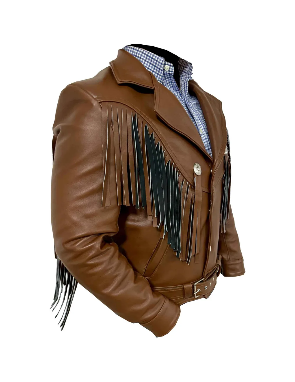 Chamarra de Piel Caballero Modelo Vaquera con Barbas