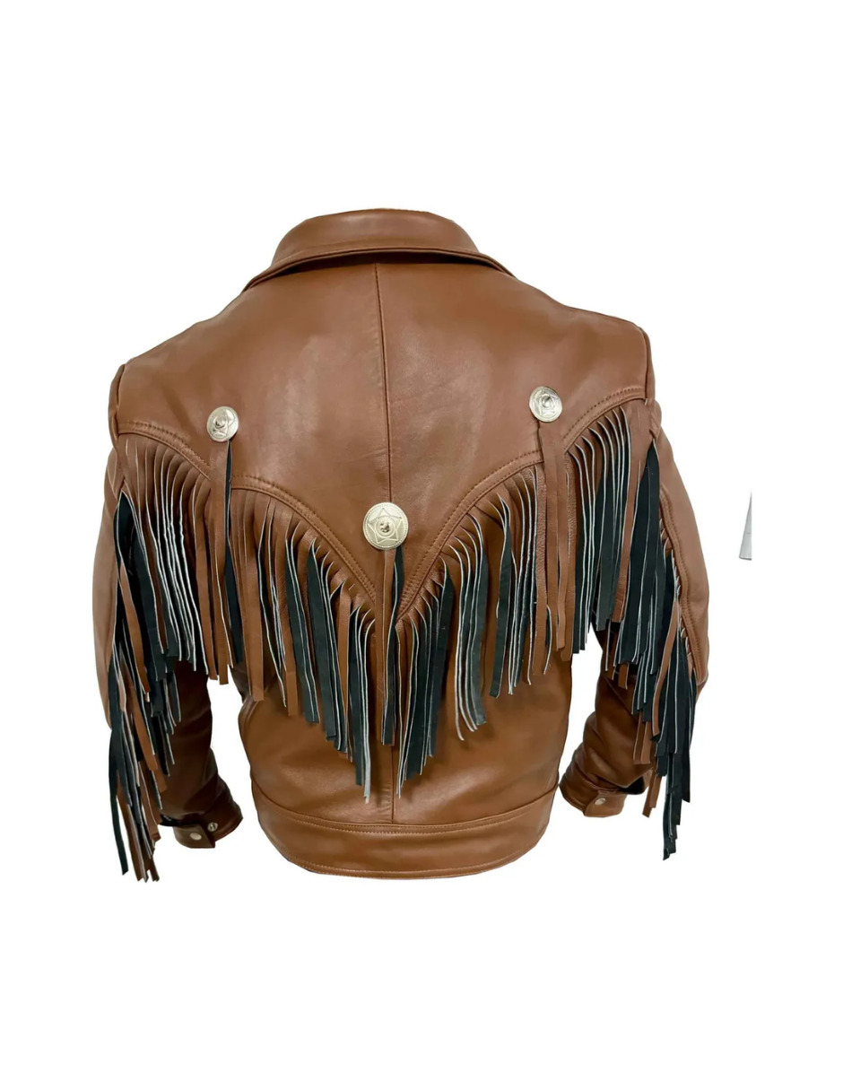 Chamarra de Piel Caballero Modelo Vaquera con Barbas