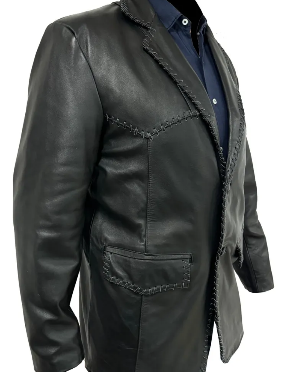 Chamarra de Piel Caballero Saco Vaquero Tejido