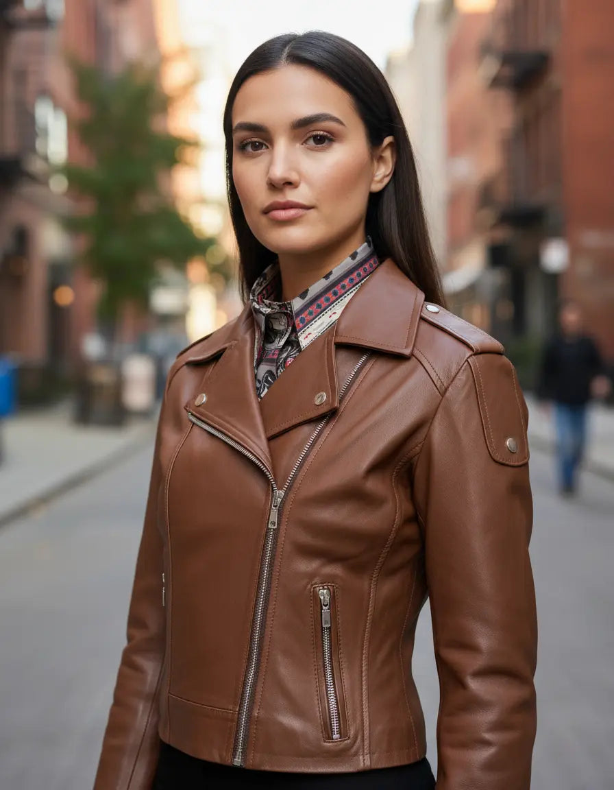 Chamarra de Piel Dama Modelo Rockerita